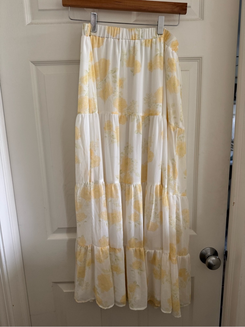 Altar'd State White Maxi Skirt with Yellow Floral Print